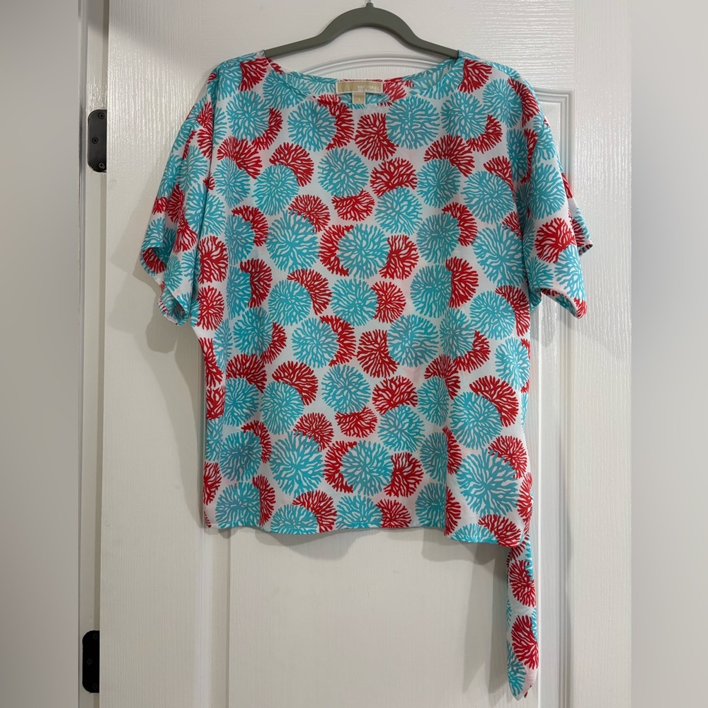 Michael Kors Boxy Short Sleeve Blouse, Side Tie, Small